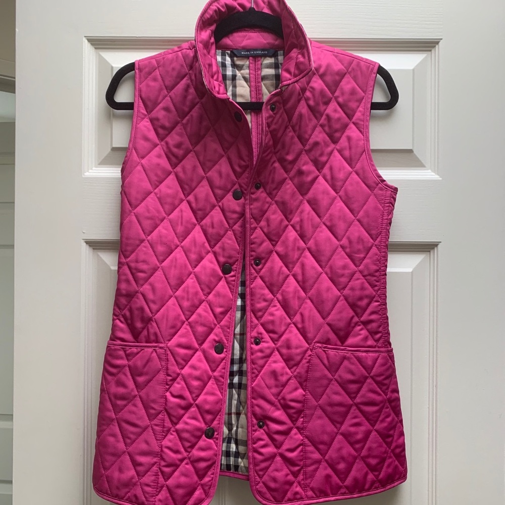 Burberry London Pink Quilted Vest, Size PP